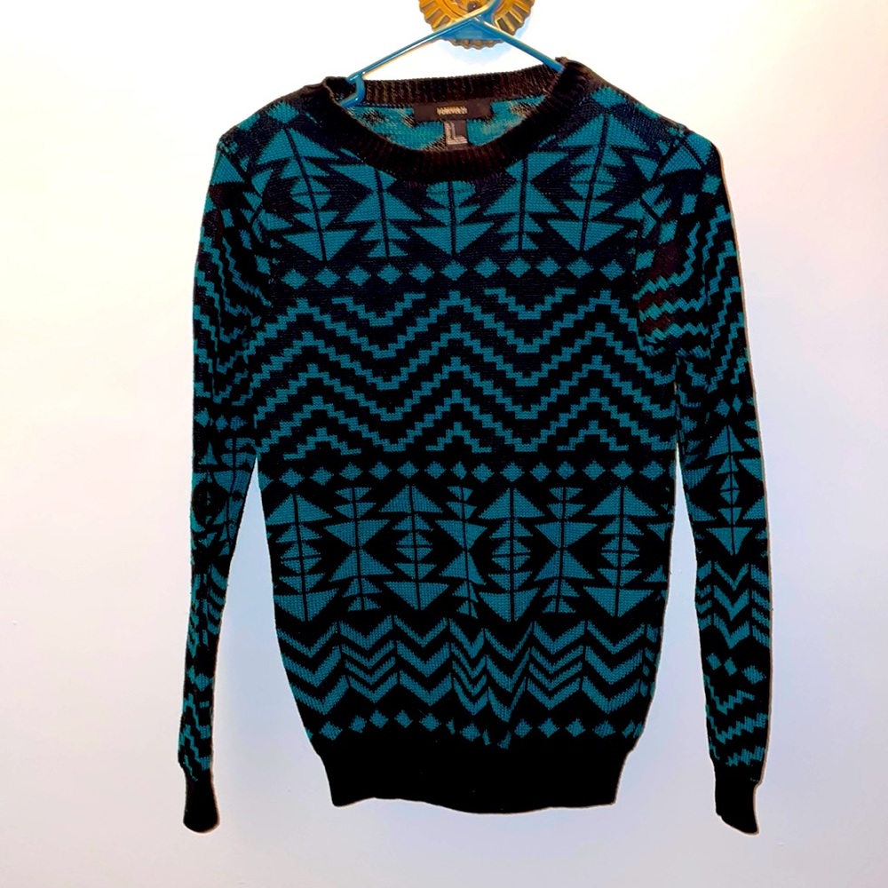 Forever 21 Vintage Style Geometric Sweater Green and Black Size S